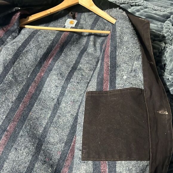 š„š„VintageāCarhartt Detroit Jacket Blanket Lined Button Corduroy Dark Brown 4XL - Picture 10 of 11